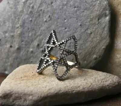 Pave Diamond Star Design Ring-925 Sterling Silver-Victorian Era Jewelry-Gift - Image 1 of 4
