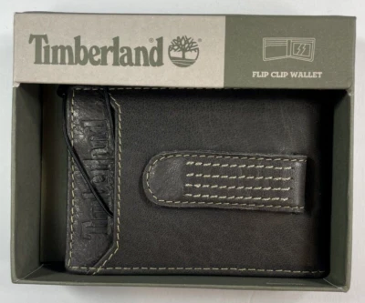 TIMBERLAND/DK BROWN / Premium Genuine Leather Flip CLIP  w/Gift Box $42/ Stitch - Image 1 of 4