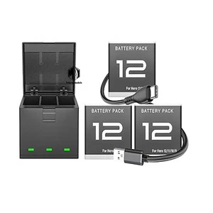 Paquete de 3 baterías Hero 11 y cargador rápido de almacenamiento USB para Gopro Hero 9 10 11 12 negro - Imagen 1 de 6