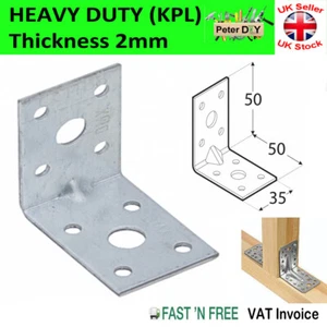 ANGLE BRACKET 2mm Thick HEAVY DUTY Corner Reinforced Galvanised 35mm 50x50mm - Picture 1 of 4