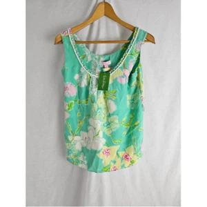 Lilly Pulitzer Sz 0 100% Silk Floral Tank Top Beaded Embellished NWT 73326 - Picture 1 of 8
