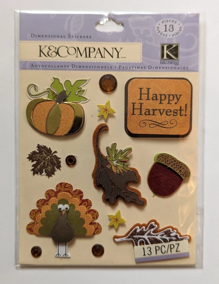 K&Company Happy Harvest 3D Dimensional Stickers Thanksgiving Fall Autumn Turkey