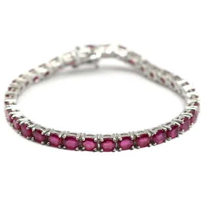 925 Sterling Silver 5x4mm Oval Cut Jewelry Natural Ruby Gemstone Tennis Bracelet - Image 1 of 4