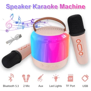 Rosa LED Karaoke Mikrofon Anlage Maschine & 2Mic Bluetooth Lautsprecher Box NEU - Bild 1 von 24