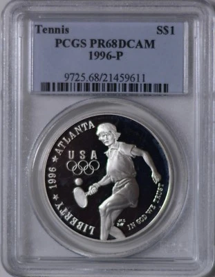 1996-P Tennis Olympic Commemorative Silver Dollar Proof PCGS PR68DCAM - Image 1 of 2