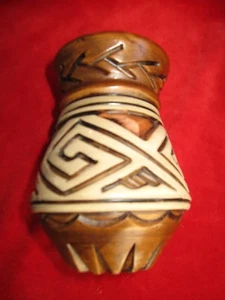 Small Incised Decorative Brown Clay Vase - Picture 1 of 8