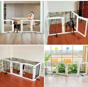 Foldable Indoor Dog Gate with Walk through Door, Freestanding Pet Door - Picture 1 of 5