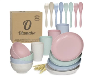 20 pcs Lightweight & Unbreakable Dinnerware Set Wheat Straw Fiber Plate Cup Bowl - Picture 1 of 7