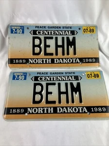 North Dakota Centennial License Plates Set Of 2 BEHM With 1989/90 Tabs - Picture 1 of 3