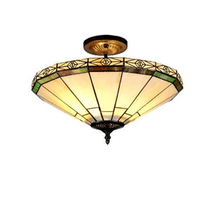 Belle Tiffany-Style 2 Light Mission Semi-Flush Ceiling Fixture 16" Shade - Picture 1 of 1