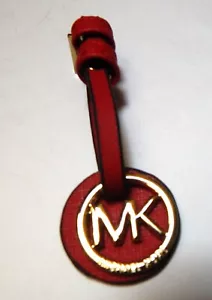 Michael KORS Replacement FOB Red Leather strap MK Bag CHARM Hang Tag Gold Tone - Picture 1 of 6