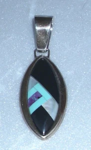 Südwesten Türkis, Muschel und Onyx Sterling Silber 925 Anhänger - Bild 1 von 1