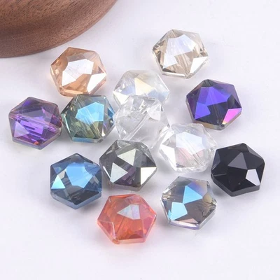 10pcs 12/16/20/24mm Faceted Crystal Glass Loose Hexagon Beads for Jewelry Making - Image 1 of 4