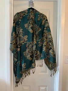 SUSAN GRAVER Jacquard Wrap DARK IVY GREEN - Picture 1 of 1
