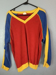 Vintage The More The Merrier Sweater Unisex Red Blue Yellow 70s 80s Terry cloth - Picture 1 of 11