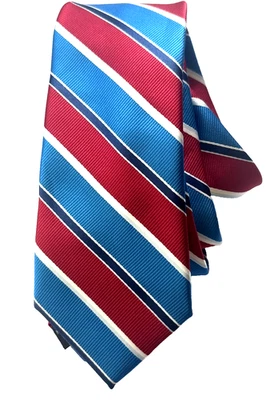 Haggar Clothing Men's Necktie Burgundy Blue & White stripes 61x3" - Image 1 of 4