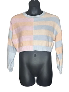 Altar'd State Women's Multicolor Cropped Striped Cotton Blend Sweater Medium - Picture 1 of 7
