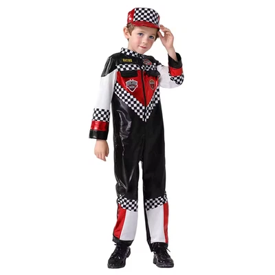 Race Car Driver Costume – Boys Size 140/L (US Age 9–10), Jumpsuit + Cap -Driver - Image 1 of 4