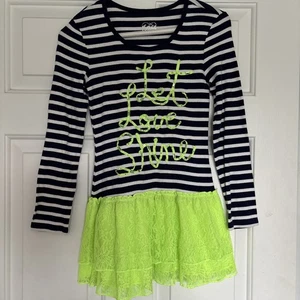 Justice Girls Knit Top Navy/White Dress/Fluorescent Lace,”Let Love Shine” Size10 - Picture 1 of 8