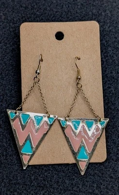 Pendientes colgantes de triángulo rosa azul Chevron de moda Foto 1 de 4