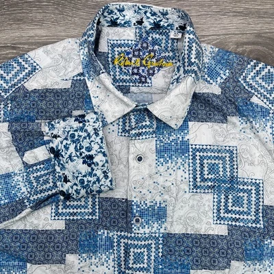 Robert Graham Shirt Mens XL Blue White Geometric Paisley Flip Cuff Button Down - Image 1 of 4