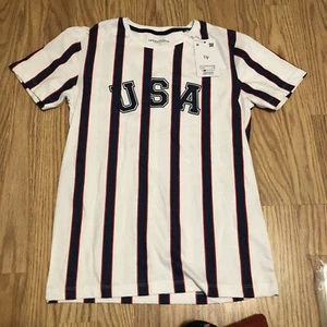 denim & flower ricky singh yourh boys striped USA crew neck boys Tee size 9/10 - Picture 1 of 9