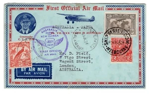 Australien Flugschiff Post Melbourne 1934 nach Neuguinea C.T.P. Ulm Doppelfrankierung - Bild 1 von 2