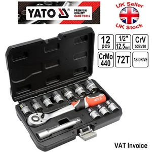 Yato Professional 12 pcs Ratchet Socket Set 1/2" Tools Toolbox  YT-38671 - Picture 1 of 3