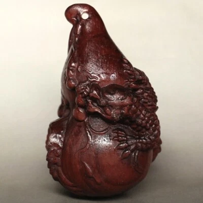 Netsuke, Shidan, RoseWood Carving, Gourd and Dragon Sagemono - Image 1 of 4