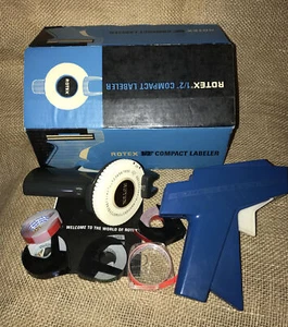 Vintage Rotex Label Maker Compact Embosser Original Box 3/8” 5 Rolls & Dymo - Picture 1 of 12