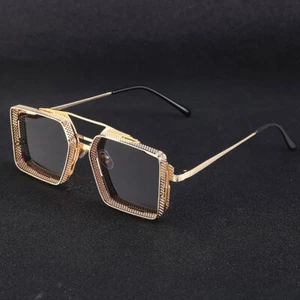 Retro Luxury Metal Steampunk Square Sunglasses Mens Women Hip Hop Shades Glasses - Picture 1 of 11