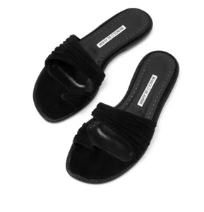 Sandalias planas MANOLO BLAHNIK Tibo de gamuza acanalada con anillo en el dedo del pie negras talla 38 (US 7.5) - Imagen 1 de 8