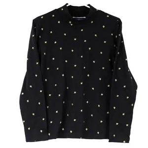 Karen Scott Women's Foil-Print Mock Neck Top, Large, Deep Black - Picture 1 of 3