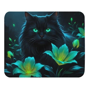 Tapis de souris vert yeux noirs chat woth fleurs vertes - Photo 1/1
