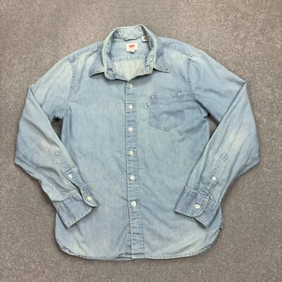 Camisa Levis Denim Mujer Pequeña Azul Western Rodeo Vaquero Pestaña Blanca EE. UU. 90s Dama* Foto 1 de 4