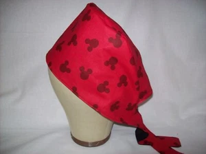 Men/Women Surgical Scrub Cap Lined Mouse Tossed Heads Red/Black - Picture 1 of 3