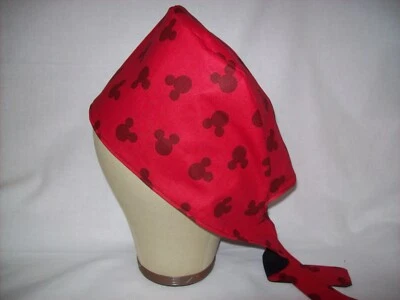 Men/Women Surgical Scrub Cap Lined Mouse Tossed Heads Red/Black - Image 1 of 3