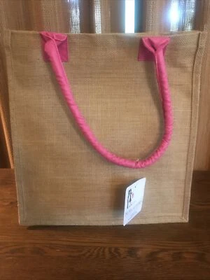 Bolso de Mano BUCKHEAD BETTIES Yute Caqui Mercado Compras Bolso de Playa Rosa Asas Nuevo con Etiquetas Foto 1 de 3