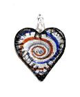 Pendant/necklace Black Cord Crimped Edges All Glass Colorful Heart P387