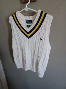 POLO RALP LAUREN Vest Kids size 6 white with yellow/blue collar - Picture 1 of 3