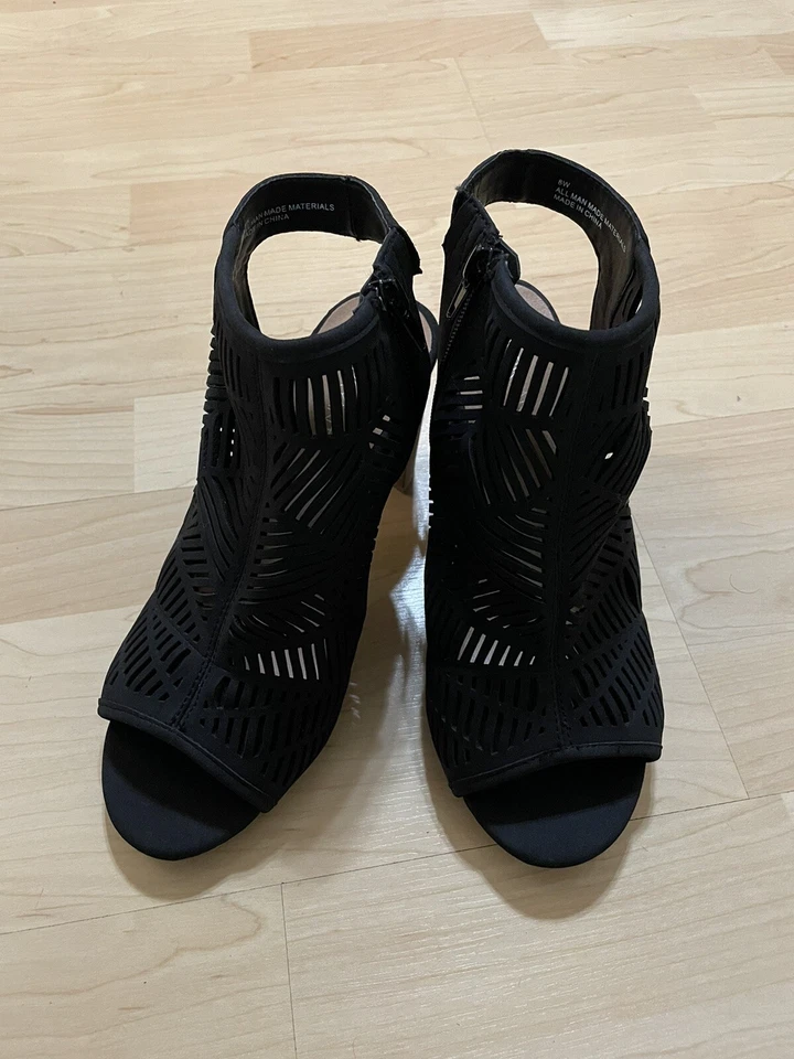 Lane Bryant Women's Dream Cloud Cutout Open-Toe Black Bootie Sandal Size 8W - Image 1 of 4