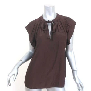 A.L.C. Flutter Sleeve Top Carmen Chocolate Matte Satin Size 6 Tie Neck Blouse - Picture 1 of 8