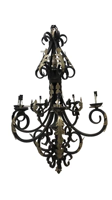 Wrought Iron Chandelier Golden Leaves 6 arms Antique Vintage Restore Parts - Image 1 of 4
