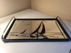 Art Deco Reverse Painted Mirror/Sailboat Tray - Picture 1 of 2