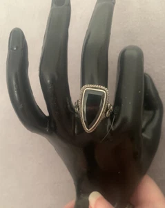 Natural Black Spinel Ring 925 Sterling Silver Size 7 Elongated Triangle Shape - Picture 1 of 5