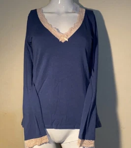 Women’s eberjey T536L denim tea long sleeve v neck tee Free Shipping - Picture 1 of 8