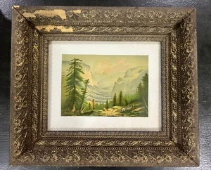 Antique Ornate Gold Gesso Frame with Vintage Landscape Print Art Framed Rare - Picture 1 of 14