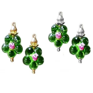 Earrings Dark Green lampwork flower petite drop choose fittings - Picture 1 of 4