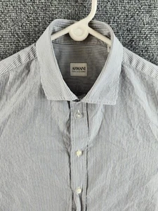 Armani Collezioni 41/16 Gray White Striped Long Sleeve Button Up Shirt Adult Men - Picture 1 of 20
