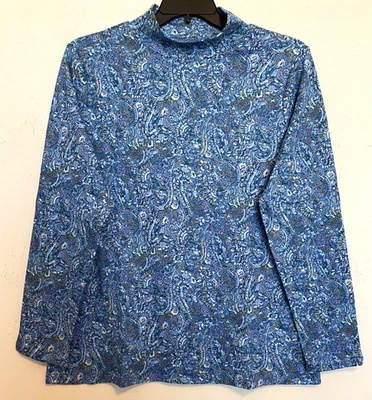 Croft & Barrow Talla 3X Top Tejido Cuello Simulado Estampado Paisley Azul, Manga Larga, Nuevo con Etiquetas Foto 1 de 2